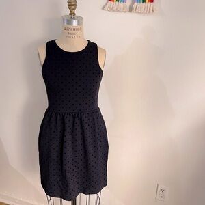 J Crew Factory Polkadot Sleeveless Mini Dress, Navy Blue Size XS slit neckline